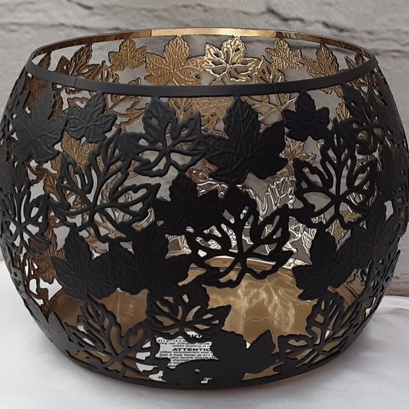 BATH & BODY WORKS FLANKED~LEAF MATTE BLACK GOLD INLAY 3~WICK CANDLE CHANDLER - Picture 8 of 16